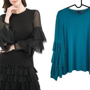 ISLE by Melis Kozan Sheer Cha Cha Mesh Tiered Retro Bell Sleeve Top Size Medium